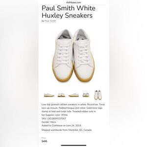 Paul Smith Men’s White Huxley Sneakers- Leather with Gum Sole.